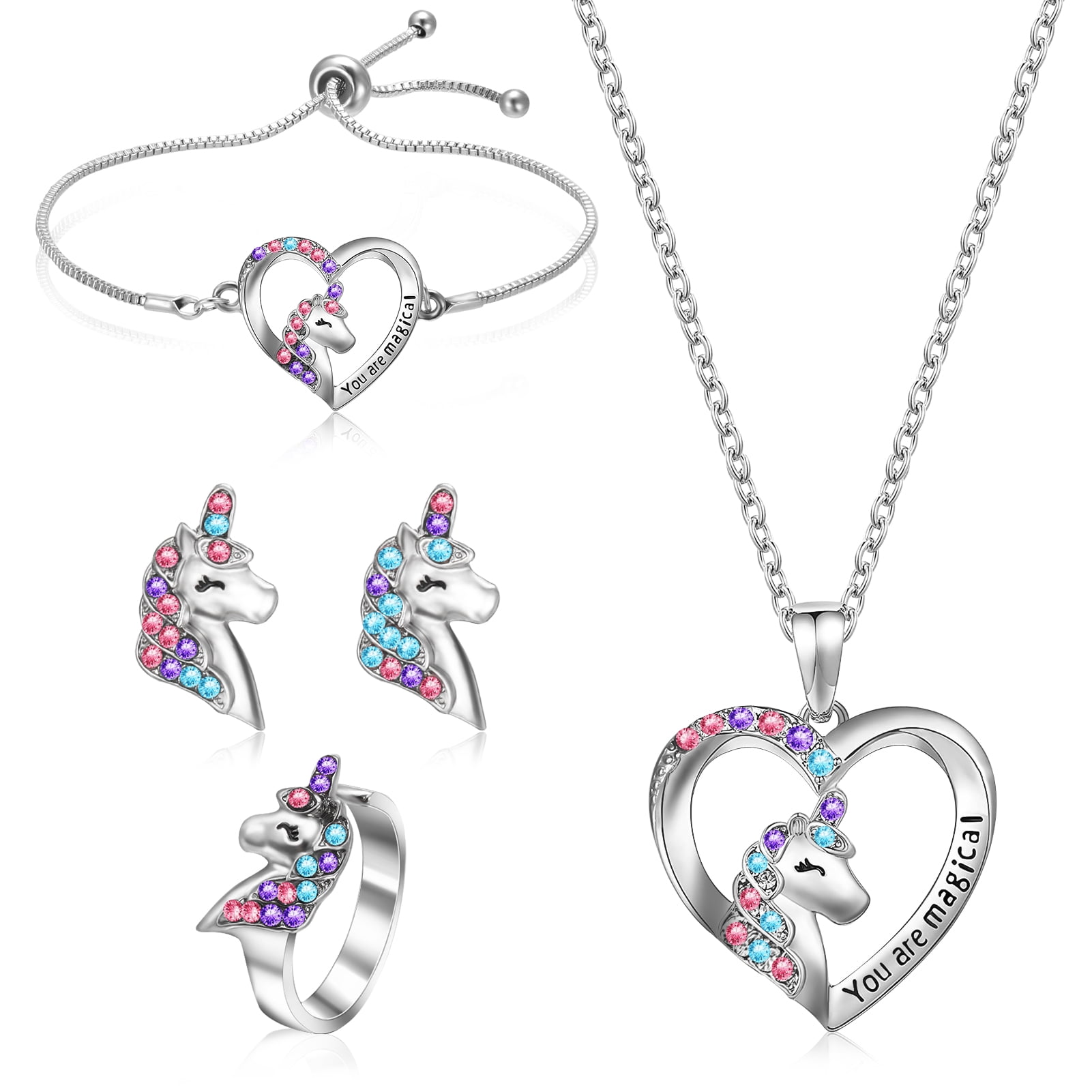 Prdigy 5Pcs Girls Unicorn Jewelry Set, You are Magical, Unicorn Necklace for Girl Women, CZ