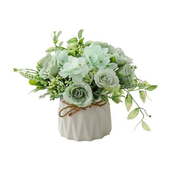 Pre-Arranged Artificial Flowers in Ceramic Vase, Silk Floral Centerpiece for Dining Table, Home, Office, Wedding Decor, Instant Home Styling Solution