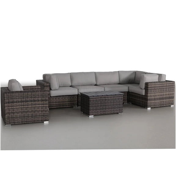 Pre-Assembled 7-Piece Rattan Sectional Sofa Set with Cushions, All-Weather Wicker Patio Furniture for Outdoor Lounge, Brown or Gray