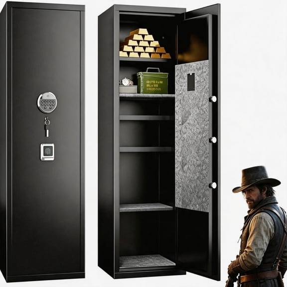 Pre-Assembled Biometric Gun Safe, Heat-Resistant Heavy Duty Rifle Cabinet, Multi-Lock Security Design, Adjustable Shelves for Pistols Rifles & Shotguns (57.0913.711.81 inch)