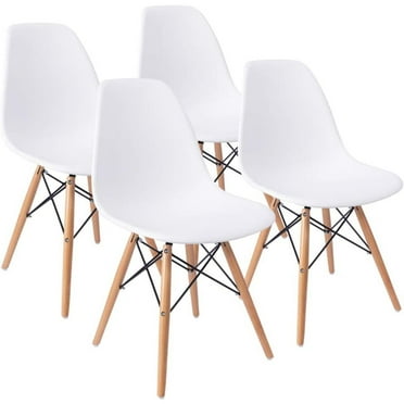 Pre Assembled Modern Style Dining Chair Mid Century Modern DSW Chair, Shell Lounge Plastic Chair for Kitchen, Dining, Bedroom, Living Room Side Chairs Set of 4 (White)