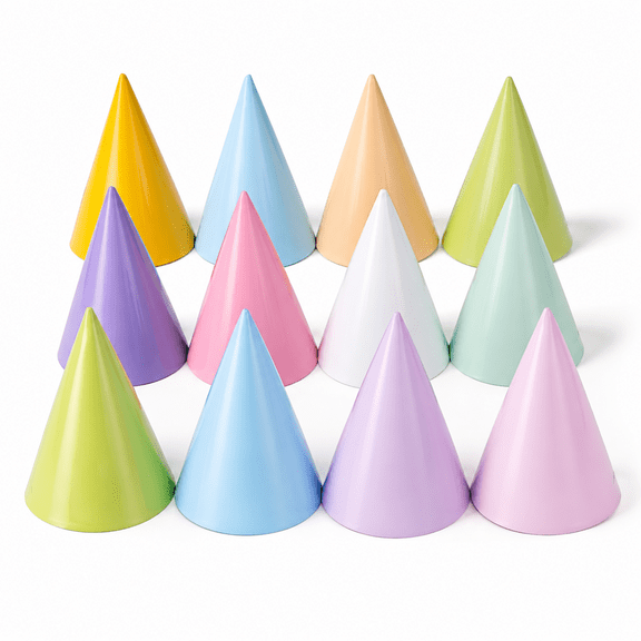 Pre-Assembled Pastel Party Hats, 24 Pack Ready-to-Use Birthday Hats for Celebrations, Colorful Cone Hats with Elastic Bands for Adults and General Use