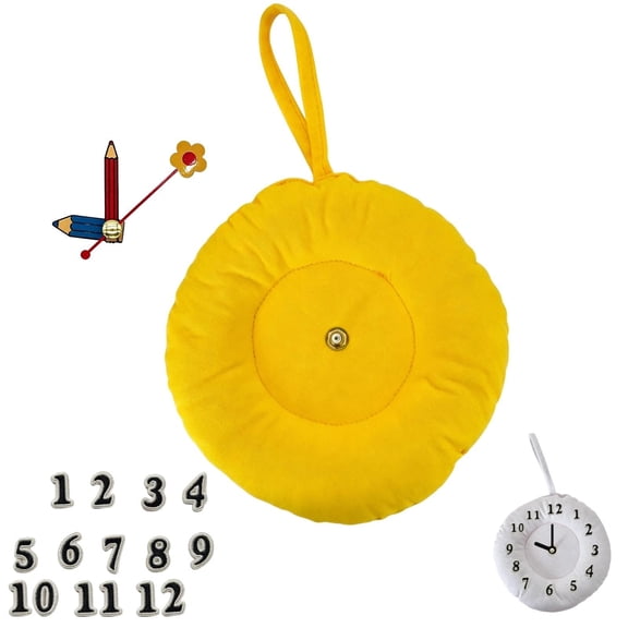 Pre-Assembled Puffy Fabric Silent Wall Clock, DIY Hanging Decor Clock | DIY Iron-On Number Embroidery Patches Cute Round Hanging Decor Clock for Apartment Bedroom Home