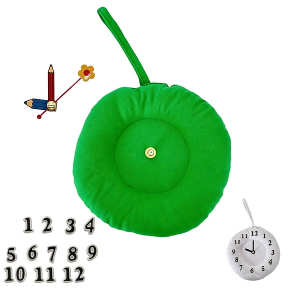 Pre-Assembled Puffy Fabric Silent Wall Clock, DIY Hanging Decor Clock | DIY Iron-On Number Embroidery Patches Cute Round Hanging Decor Clock for Apartment Bedroom Home