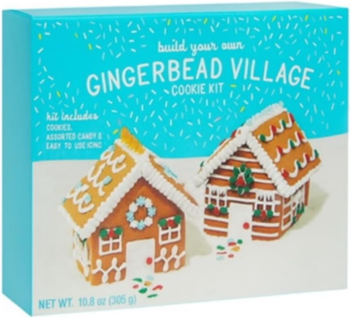 Pre-Baked Gingerbread House Village Kit with Candy, Icing, Sprinkles, Pearls for Holiday Family Activity, DIY Cookie Building Set