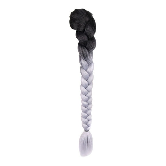 Pre-Braided Clip In Braid Ponytail Extensions, Synthetic Hair Piece for Cosplay Costume Party Daily Styling(Gray,60cm)
