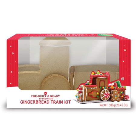 Pre-Built Gingerbread Christmas Train Kit with Decorations and Icings, 20.45 oz