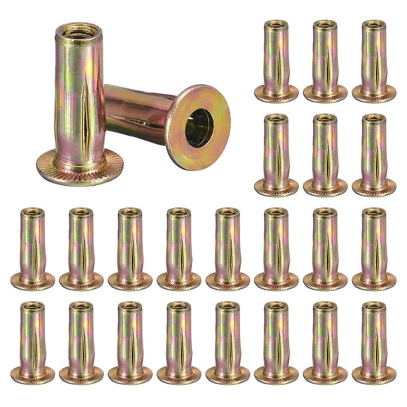 Pre-Bulbed Shank, 25Pcs M6 Multi-Grip Rivet Nut Zinc-Plated Carbon Steel Flat Head Threaded Insert
