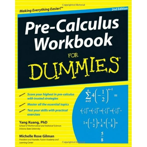 Pre-Owned Pre-Calculus Workbook For Dummies (Paperback) by Yang Kuang, Michelle Rose Gilman