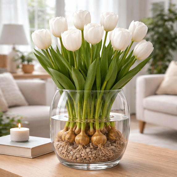 Pre-Chilled Pure White Tulip Bulbs for Forcing Indoors - Easy to Grow - Grow in Water or Dirt Indoors or Plant Outdoors - Prechilled Indoor Bulbs (10 Bulbs)