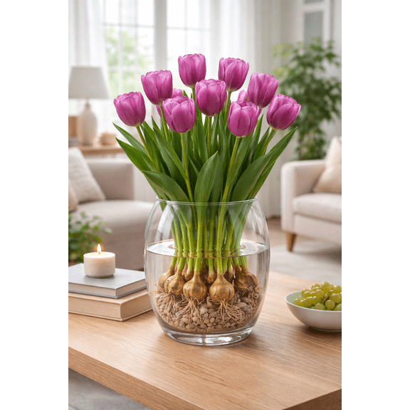 Pre-Chilled Purple Tulip Bulbs for Forcing Indoors - Easy to Grow - Grow in Water or Dirt Indoors or Plant Outdoors - Prechilled Indoor Bulbs (10 Bulbs)