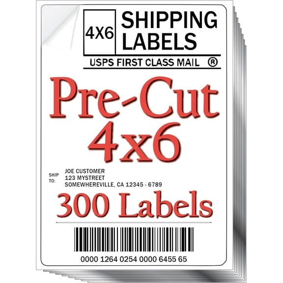 Pre-Cut 4x6 Shipping Labels | Work on Most Inkjet and Laser Printers | Just Load & Print | USPS UPS FedEx for Home Printers | 300 Pack
