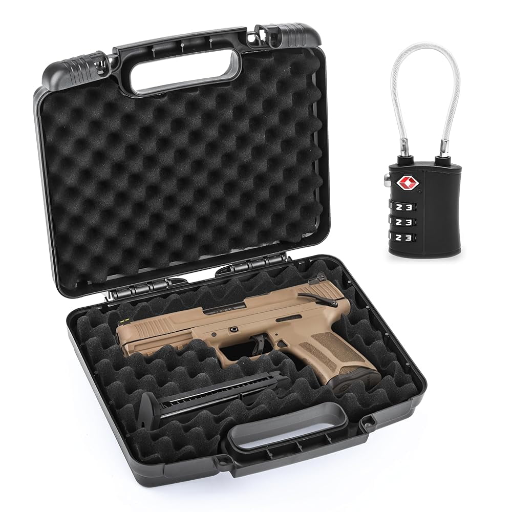 Hard Shell Waterproof Pistol Case With Pre-Cut Foam - Holds 2 Pistols & 180 Rounds 9mm, TSA Approved