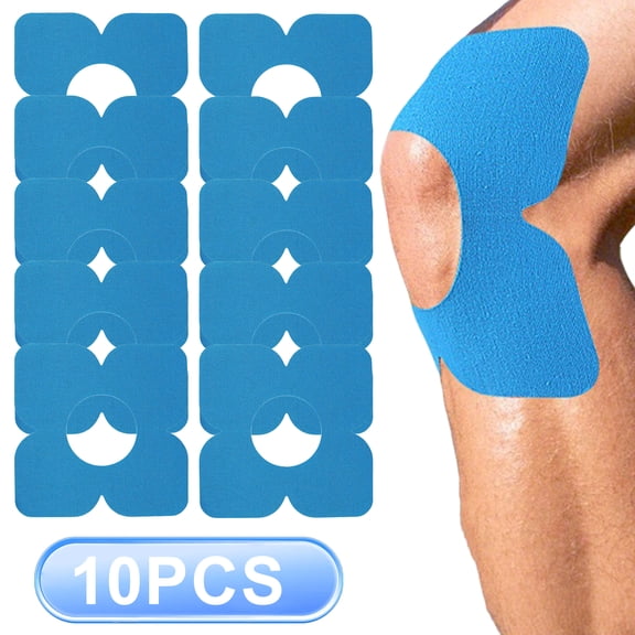 Pre-Cut Athletic Tape 10 Pack Flower Shape Cotton Spandex Stretchable Sports Patch Blue Beige