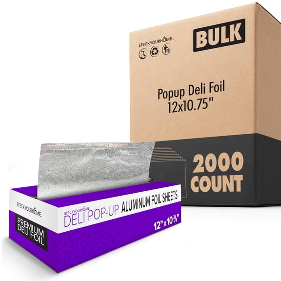 Pre Cut Deli Aluminum Foil Sheets (2000 Count), 12x10 in Heavy Duty Pop Up Sheets for Restaurants, Disposable Wraps for Burritos, Hot Dogs or Sandwiches