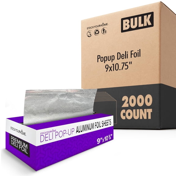 Pre-Cut Deli Aluminum Foil Sheets (2000 Count), 9x10 in Heavy Duty Pop Up Sheets for Restaurants, Disposable Foil Wraps for Burritos, Hot Dogs or Sandwiches