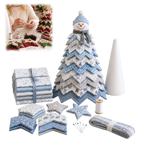 Pre‑Cut Fabric Patchwork Christmas Tree DIY Kit, Multiple Style Topper Quilt Craft Set, 3D Layered Self‑Standing Table Ornament, Holiday Gift for Quilting & Sewing Hobby Enthusiasts