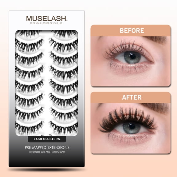 Pre-Cut Segmented Pre-Fluffed DIY Eyelash Kit, Ultra Soft & Fluffy Cluster Lashes, 10 Pairs FH15 Individual Lashes, PBT Fiber Machine-Made, Easy Application for Natural or Dramatic Look