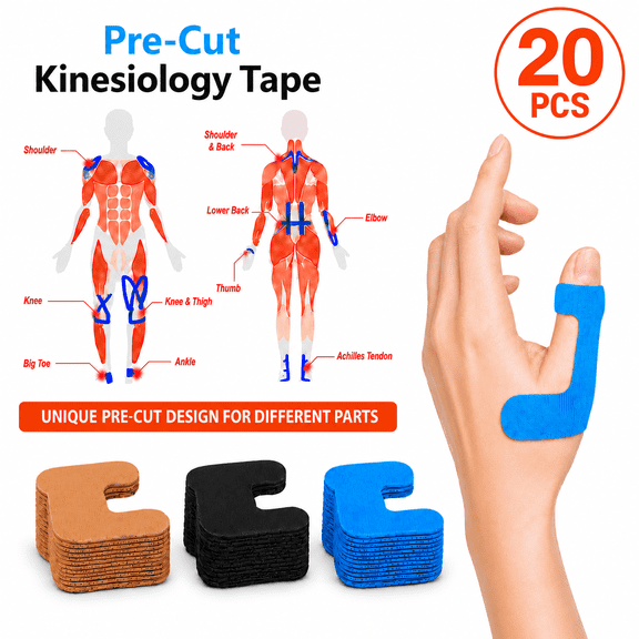 Pre-Cut Thumb Kinesiology Tape, 20 PCS Athletic Support Tape for Thumb Joint Stability, Elastic Sports Tape for Pain Relief, Workouts & Daily Use