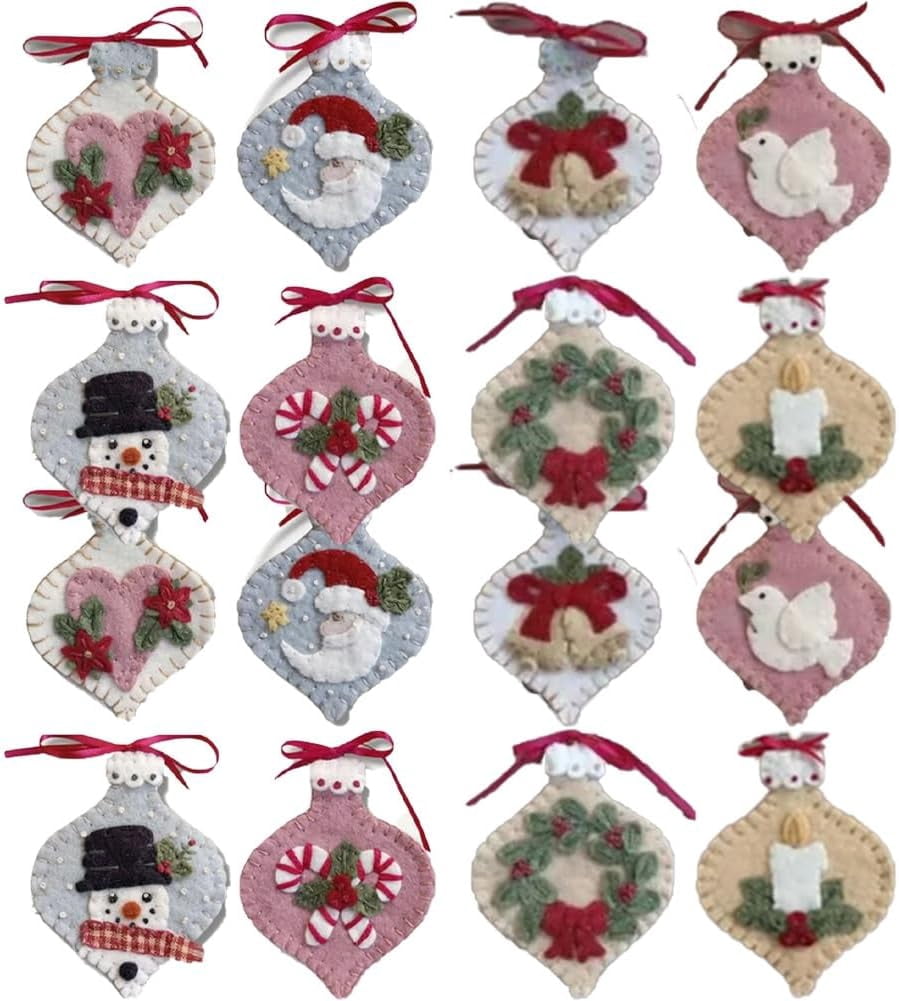 Pre-Cut Wool Blend Felt Holiday Hearts Ornament Kit, Christmas Craft Fabric Sewing Kits, Handmade Felt Decoration, DIY Crafting Supplies for Xmas Party（Material Kit, DIY Assembly Required）(Lantern)
