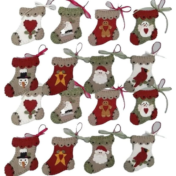 Pre-Cut Wool Blend Felt Holiday Hearts Ornament Kit, Christmas Craft Fabric Sewing Kits, Handmade Felt Decoration, DIY Crafting Supplies for Xmas Party, Stockings Lanterns Gloves Home Decor(Lantern)