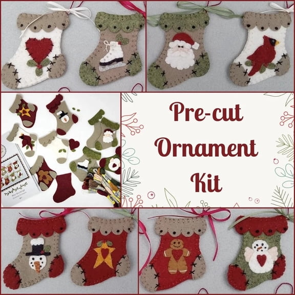 Pre-Cut Wool Blend Felt Mini Stocking Ornament Kit
