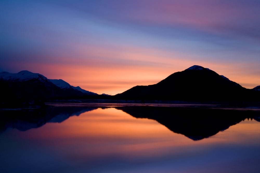 Pre-Dawn Light Reflecting In Gastineau Channel Juneau Alaska Southeast Winter Canvas Art - John Hyde Design Pics (34 x 22)