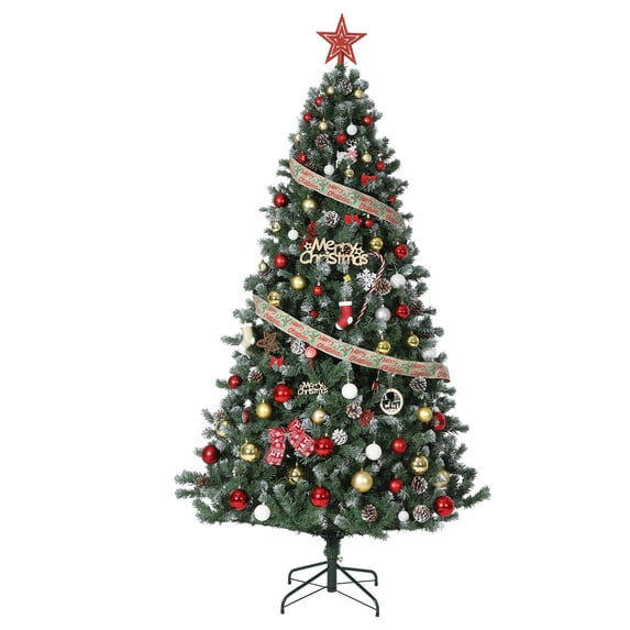 Pre-Decorated Holiday Christmas Tree, 450 PVC Branch Tips, Partially Flocked Design, Pine Cones, Metal Hinges & Base, Flocked Christmas Tree, Fake Tree for Home, Office, Party