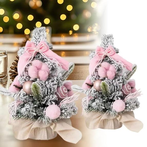 Pre-Decorated Mini Christmas Tree for Tabletop,Artificial Xmas Tree with DIY Ornaments and Bows, Small Festive Tree with Decor Balls for Holiday Home Party, Indoor Christmas Decoration and Xmas Gifts