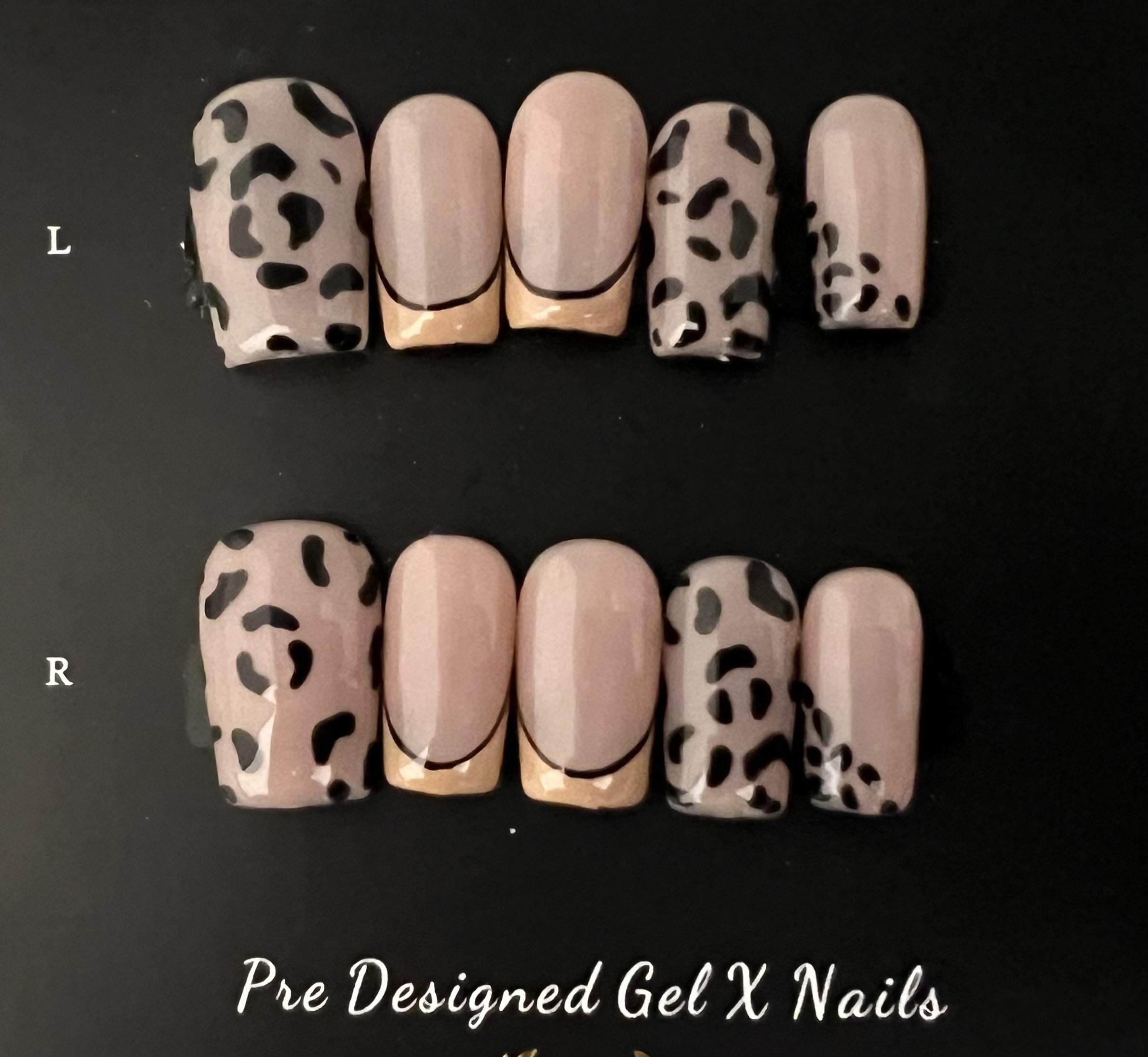 Pre-Designed Gel-X Nails – Chic Leopard Print & Gold French Tip
