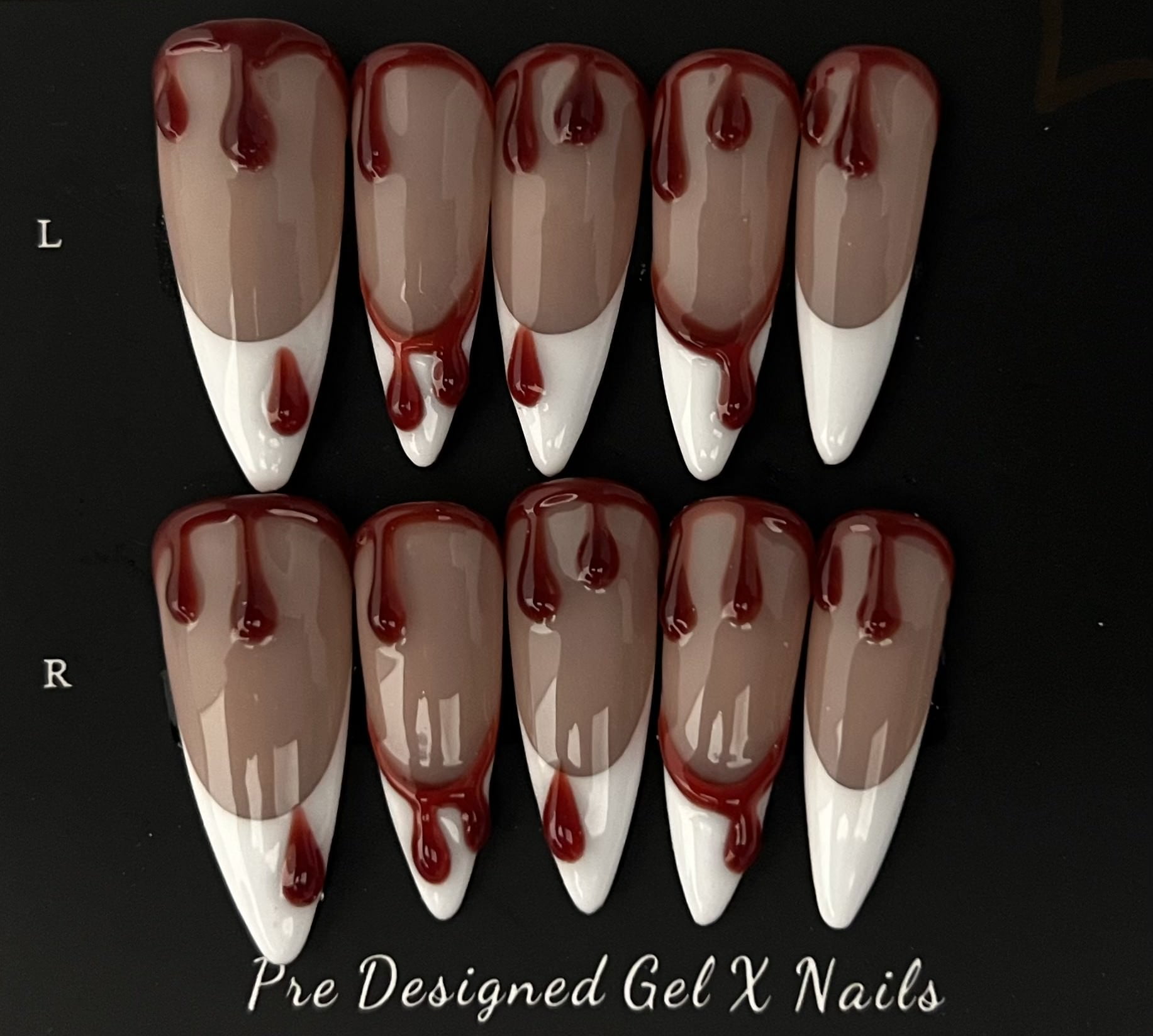 Pre-Designed Gel-X Nails – Dripping Blood Horror Edition 🩸✨