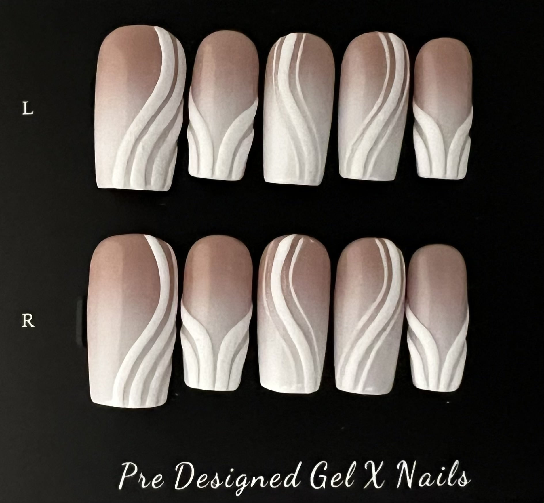 Pre-Designed Gel-X Nails – White Wave Elegance Edition