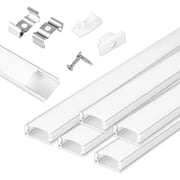 Pre-Drilled Clip-Free LED Strip U Channel Diffuser - 3.28FT Low Profile Aluminum Track with UV Resistant Milky Cover for Tight and Flush Mounting 10-Pack
