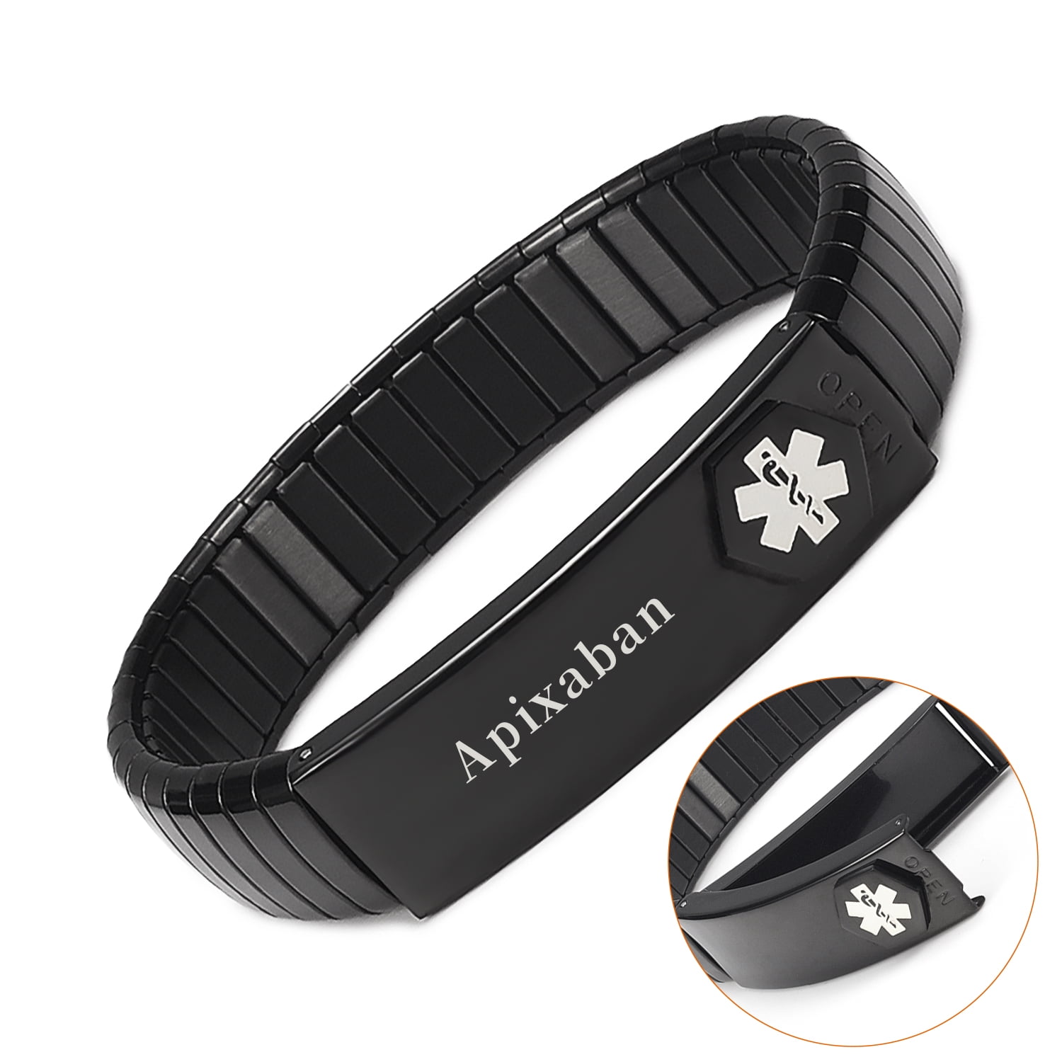 Pre Engraved Black Medical Alert Bracelets for Men, Diabetic Type