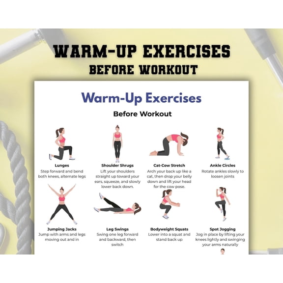 Pre Exercise Warm-up Exercise Chart Poster, Home Exercise, Home Fitness Exercise Chart Poster, Pre Exercise Stretching Routine Chart Poster