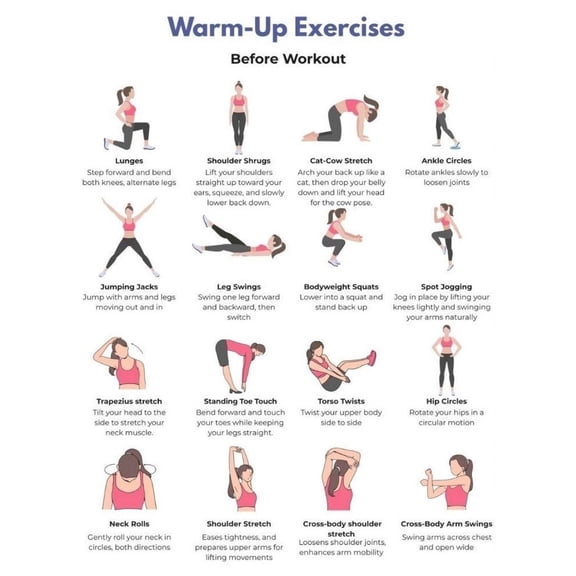 Pre Exercise Warm-up Exercise Chart Poster, Home Exercise, Home Fitness Exercise Chart Poster, Pre Exercise Stretching Routine Chart Poster