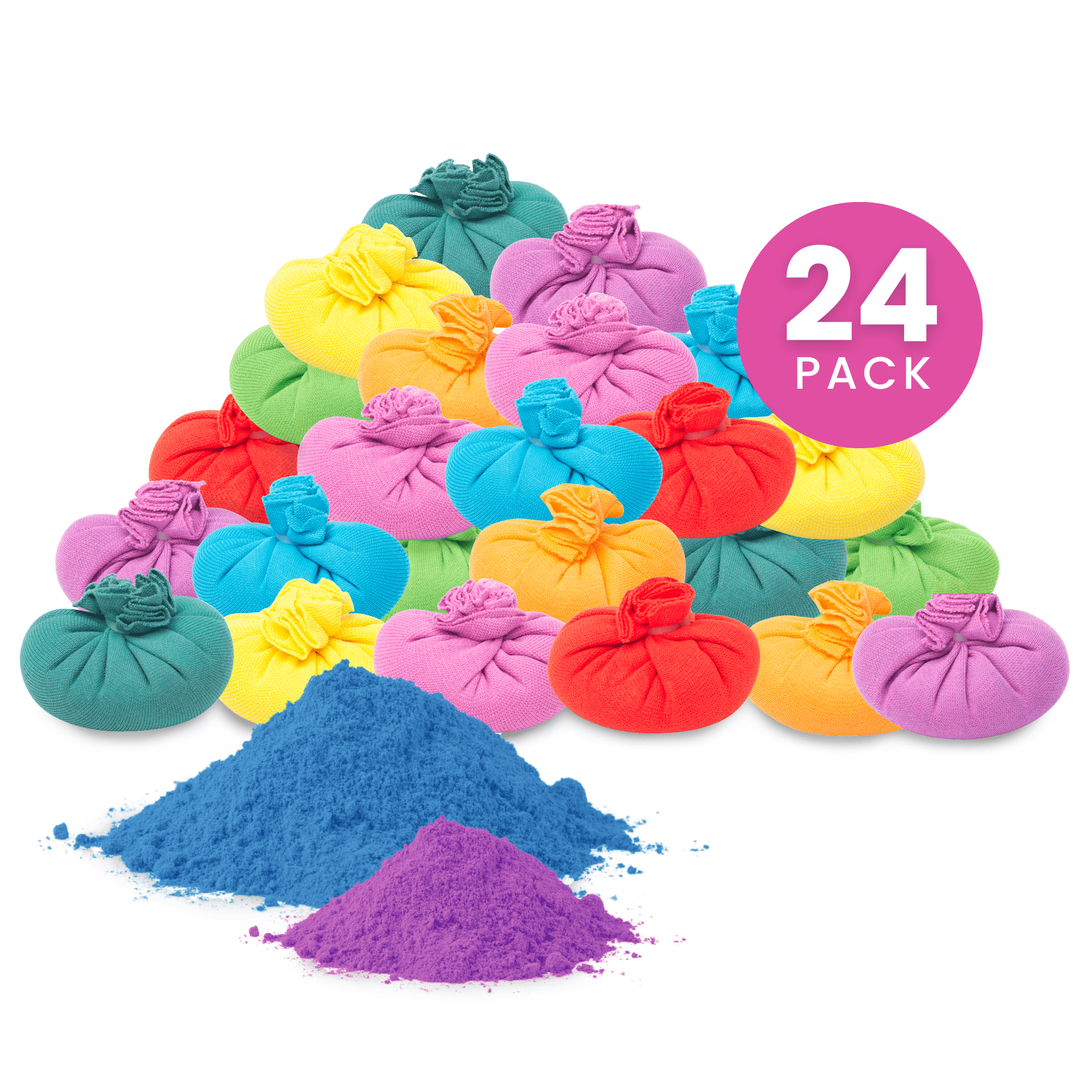 Pre-Filled Color Powder Balls – Perfect Backyard Color War Experience – 24 Pre-Filled Mesh Pouches – 8 Colors