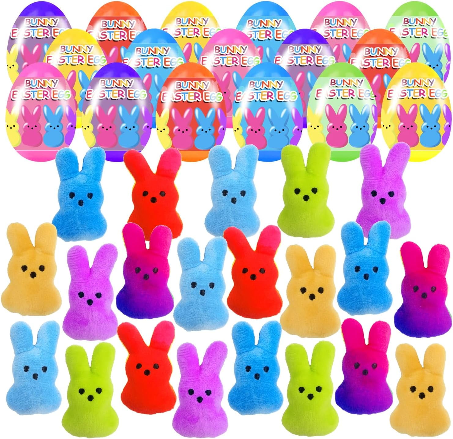 Prefilled Easter Eggs Set, 18 Count Plastic Eggs With Plush Bunny Toys Inside, Assorted Colors, For Kids Egg Hunt, Easter Basket Stuffers, Party Favors