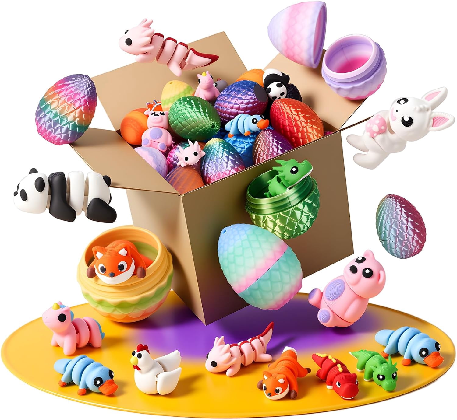 3D Printed Mini Animal Toys, Pre-Filled Easter Eggs Bulk Set, Easter Basket Stuffers And Egg Hunt Supplies, Birthday Party Favors For Kids, Assorted Colors