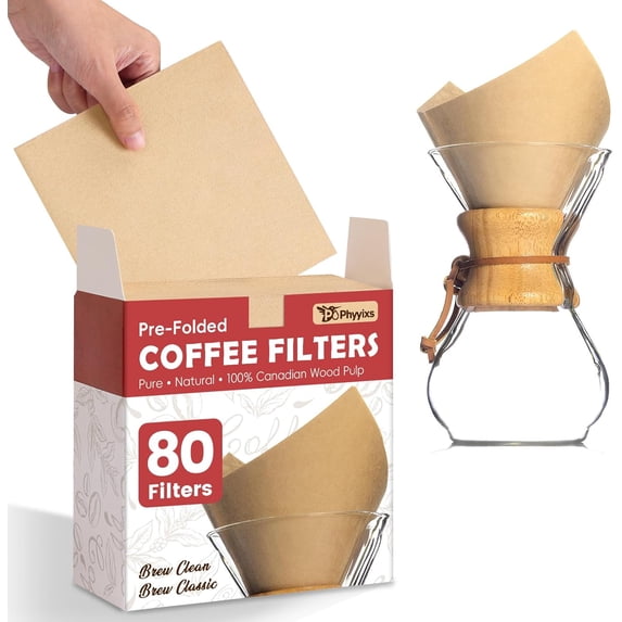 Pre-Folded Unbleached Cone Coffee Filters – Premium Thick Paper, Compatible with Pour-Over Coffee Makers (80 Filters)