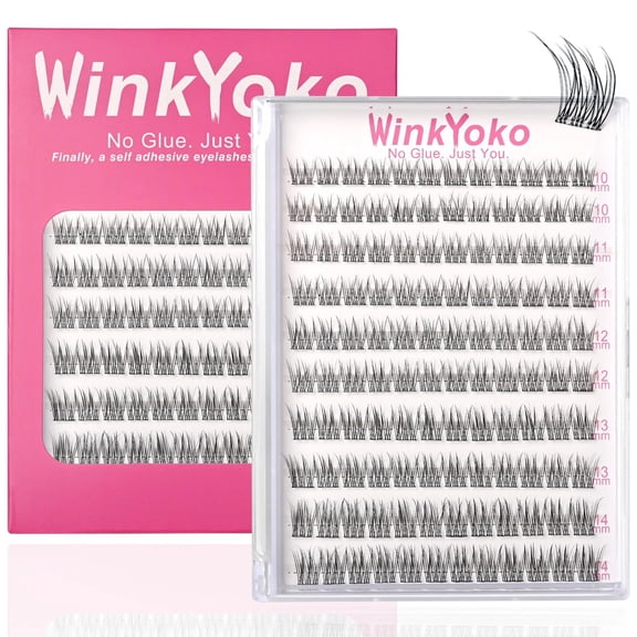 Pre-Glued Cluster Lashes for Adults, Self-Adhesive Natural-Look Eyelash Extensions, Fishtail/C Curl, 8-14mm Mixed Lengths, Beginner-Friendly Lightweight Wispy Cat Eye Lashes, Long-Lasting Wear