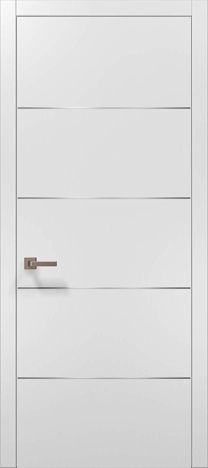 Sartodoors Pre-Hung Modern White Interior Door with Strips, Planum European Minimalist Design for Bedroom, Bathroom, or Closet - 32x96 inches