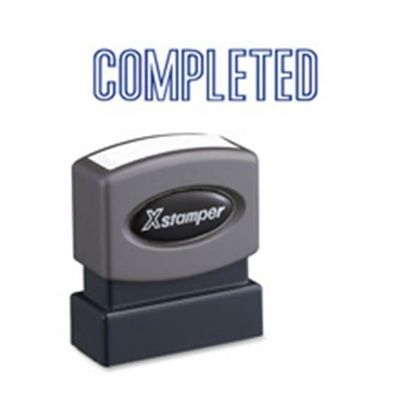 Pre-Inked Completed Stamp - Blue Ink - 0.5in. x 1.63in.