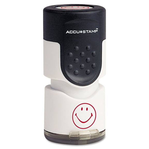 Pre-Inked Round Stamp, Smiley, 5/8" Dia., Red | Bundle of 5 Each