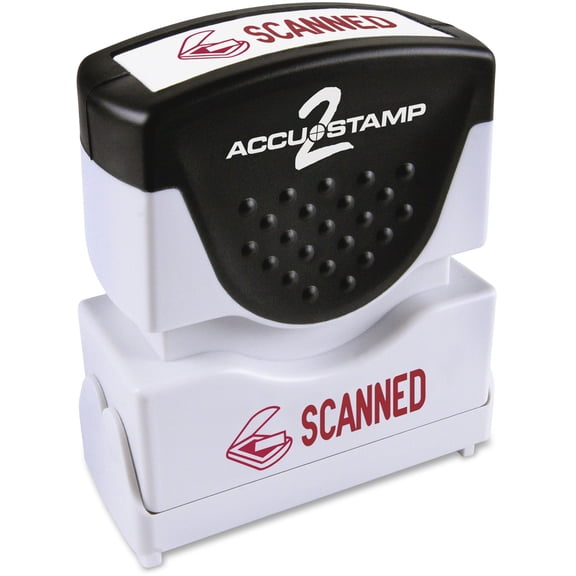 Pre-Inked Shutter Stamp, Red, Scanned, 1 5/8 X 1/2 | Bundle of 5 Each