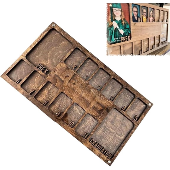 Pre-K to 12 School Years Picture Frame, Custom Personalized Wooden Photo Display, Grades Collage Graduation Frame for Teachers & School Memory Keepers(RL Brown 1 PC)