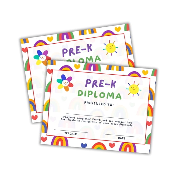 Pre-K Diploma Certificate of Graduation 30pk 8.5x11 Rainbow Chalkboard Moving Up End of The Year Award Ceremony Kindergarten Teacher