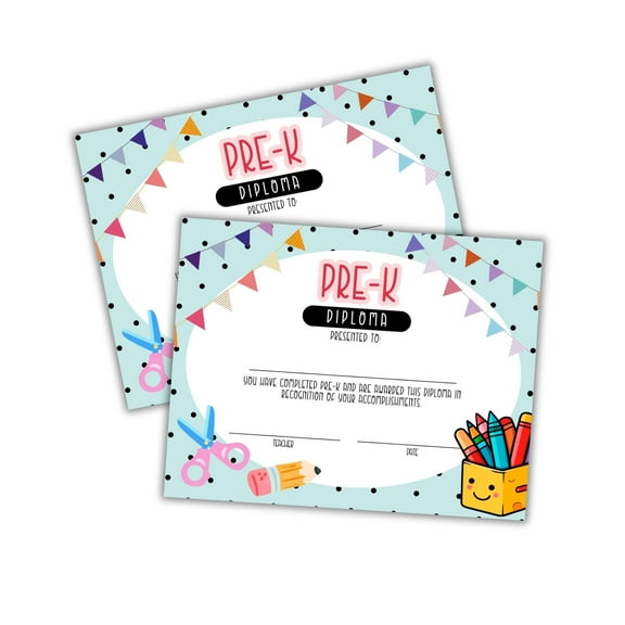 Pre-K Diploma Graduation Certificate 30pk 8.5x11 Superlatives Class Awards Achievement Completion Recognition Teachers Polka Dot