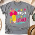 thumbnail image 1 of Pre-K Diva Shirt for Girls – Cute Bow Back to School Tee, Graphite Heather, Size L, 1 of 6