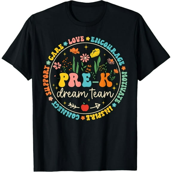 Pre-K Dream Team Back To School Teacher Care Love Floral T-Shirt Casual Short Sleeve Shirt
